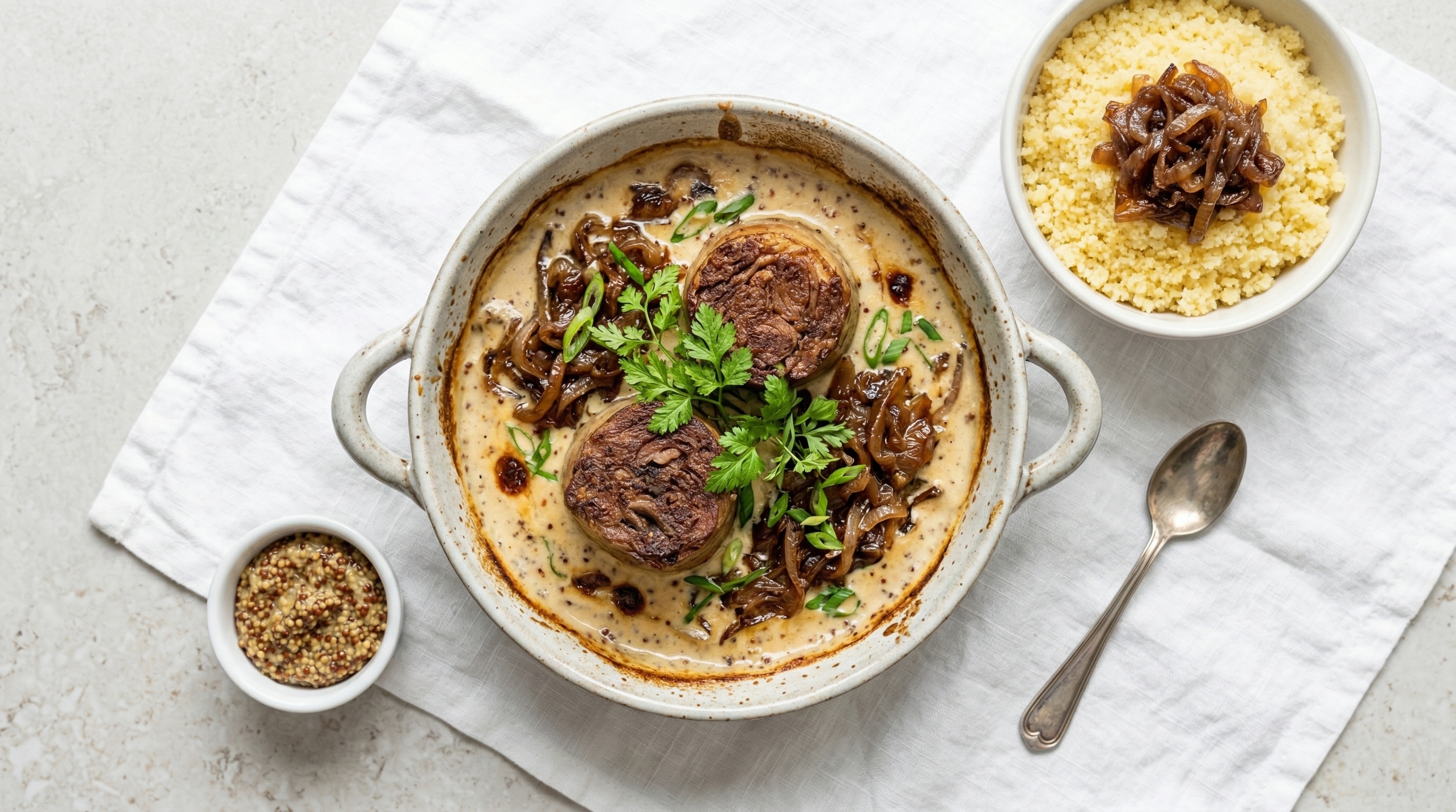 Baked Andouillette with White Wine and Onions