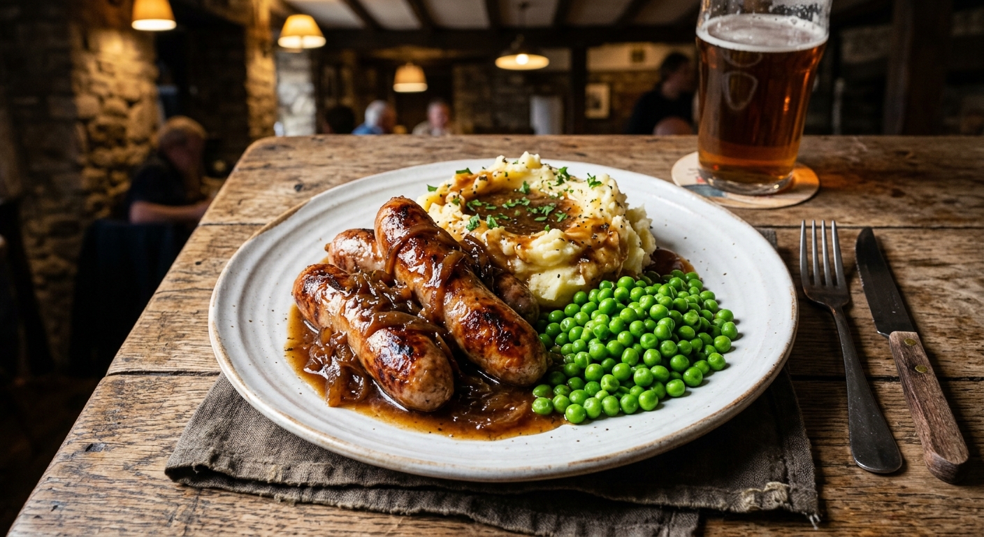 Bangers and Mash with Onion Gravy