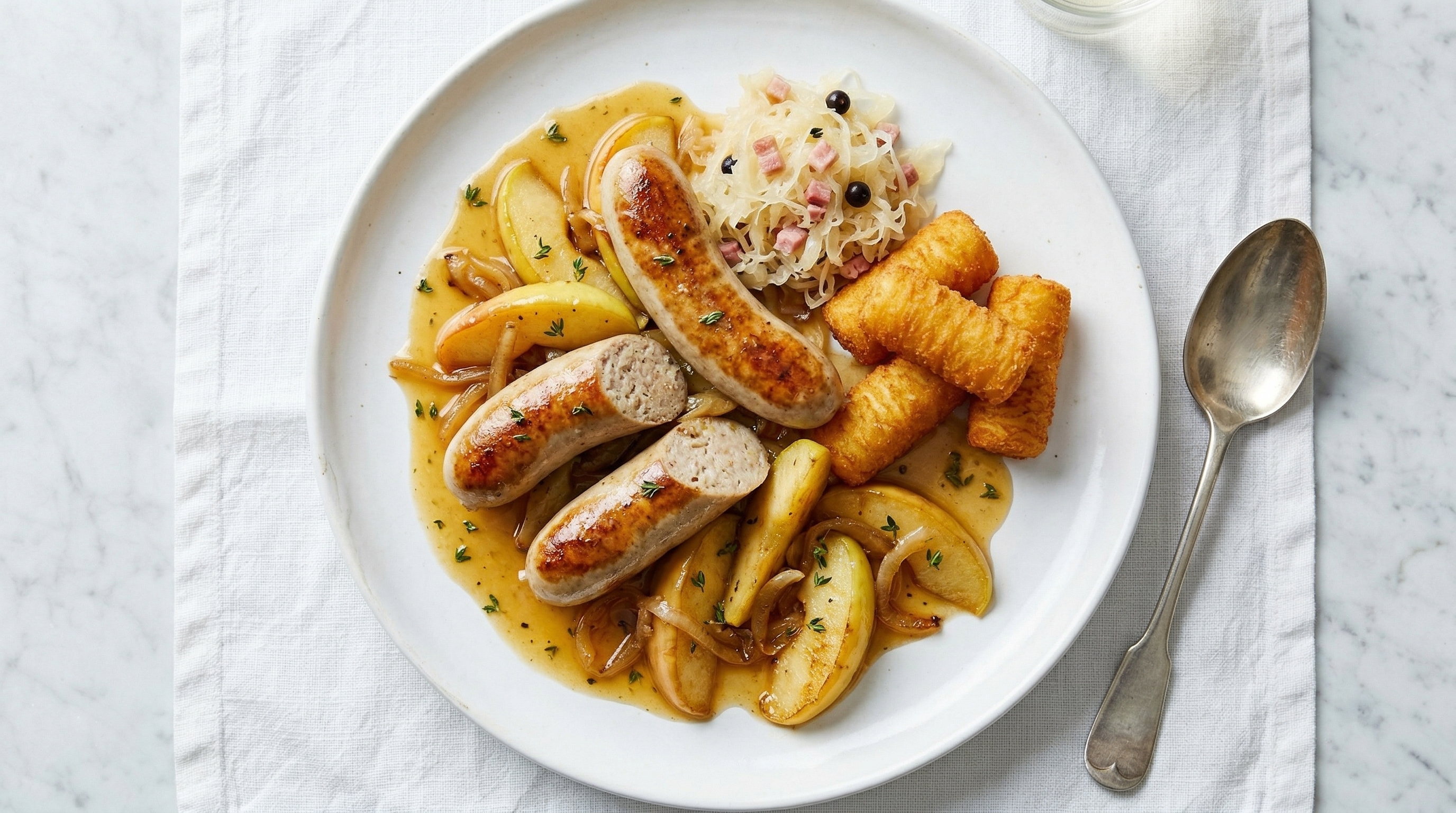 Pan-Fried Boudin Blanc with Apples and Calvados