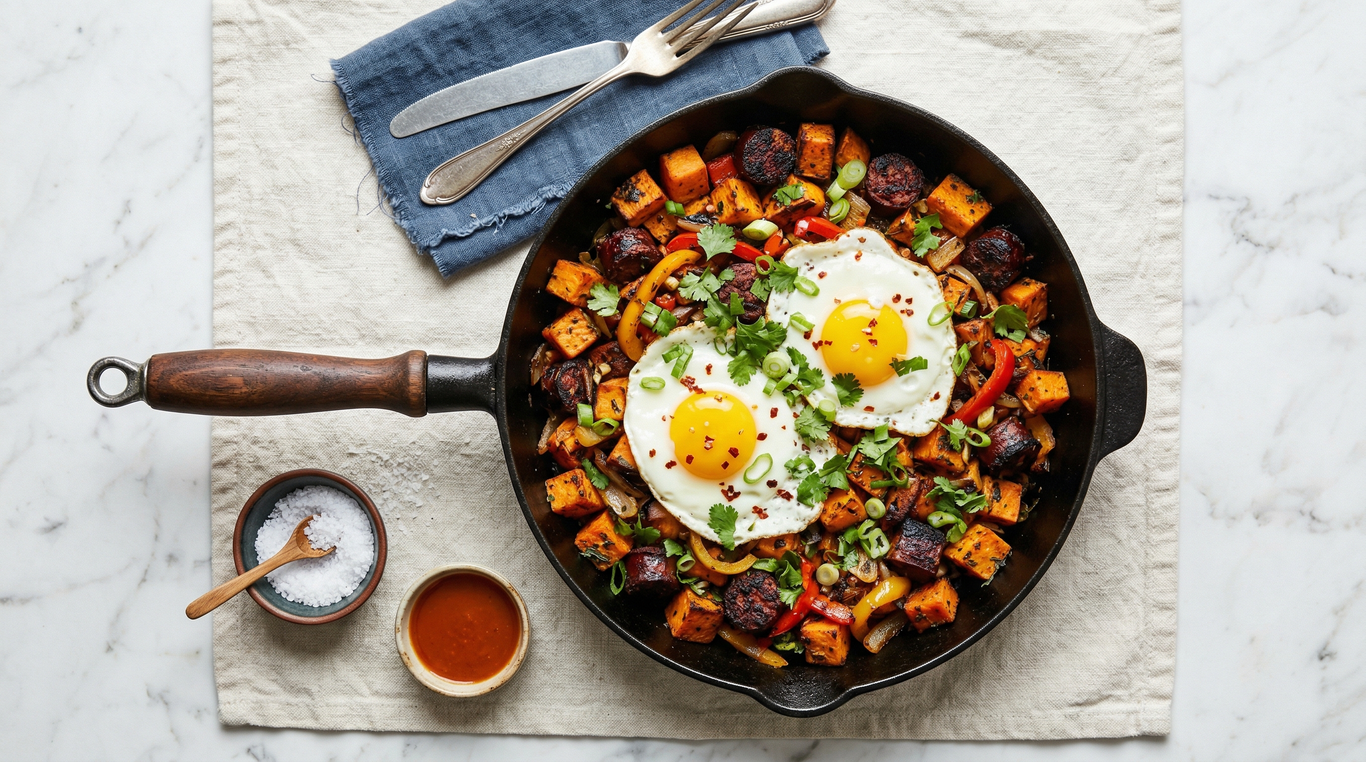 Chorizo Uruguayo and Sweet Potato Hash