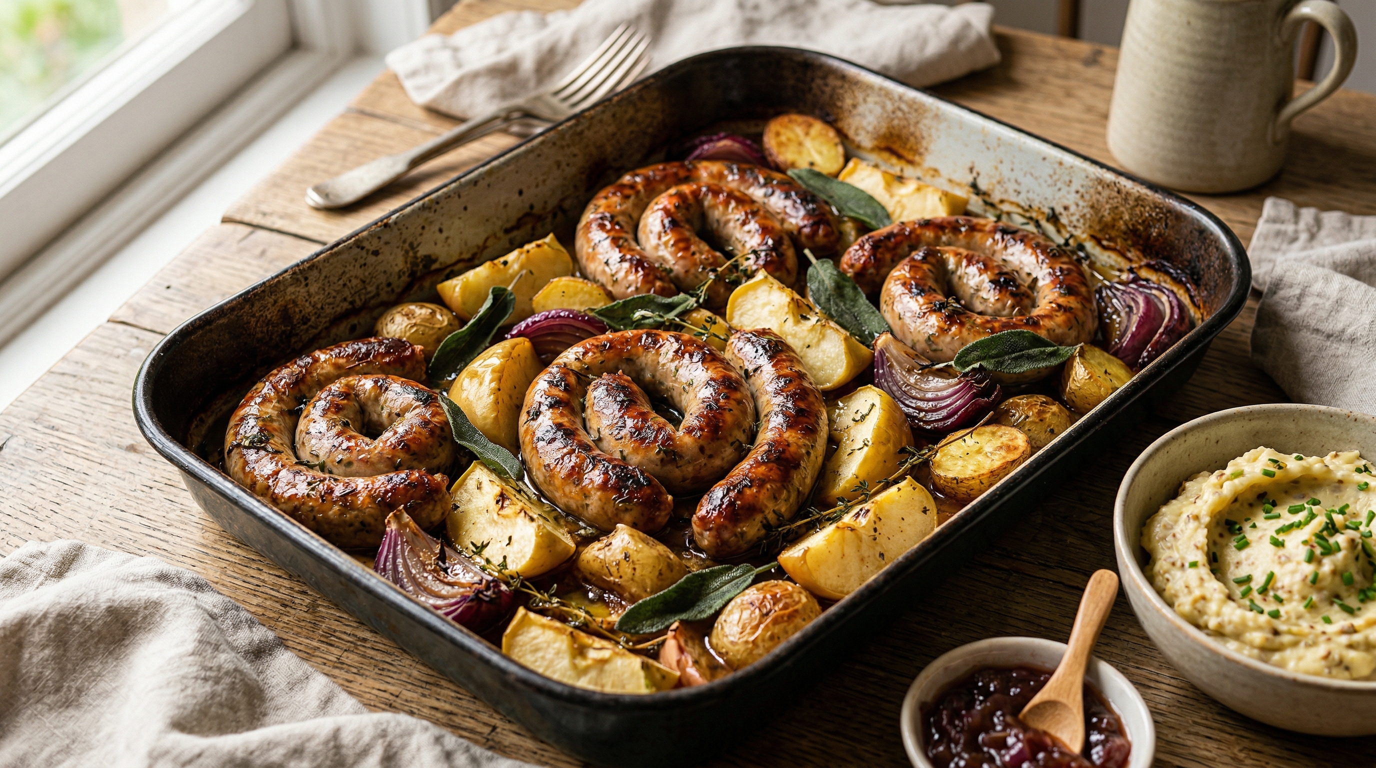 Cumberland Sausage and Apple Traybake with Sage