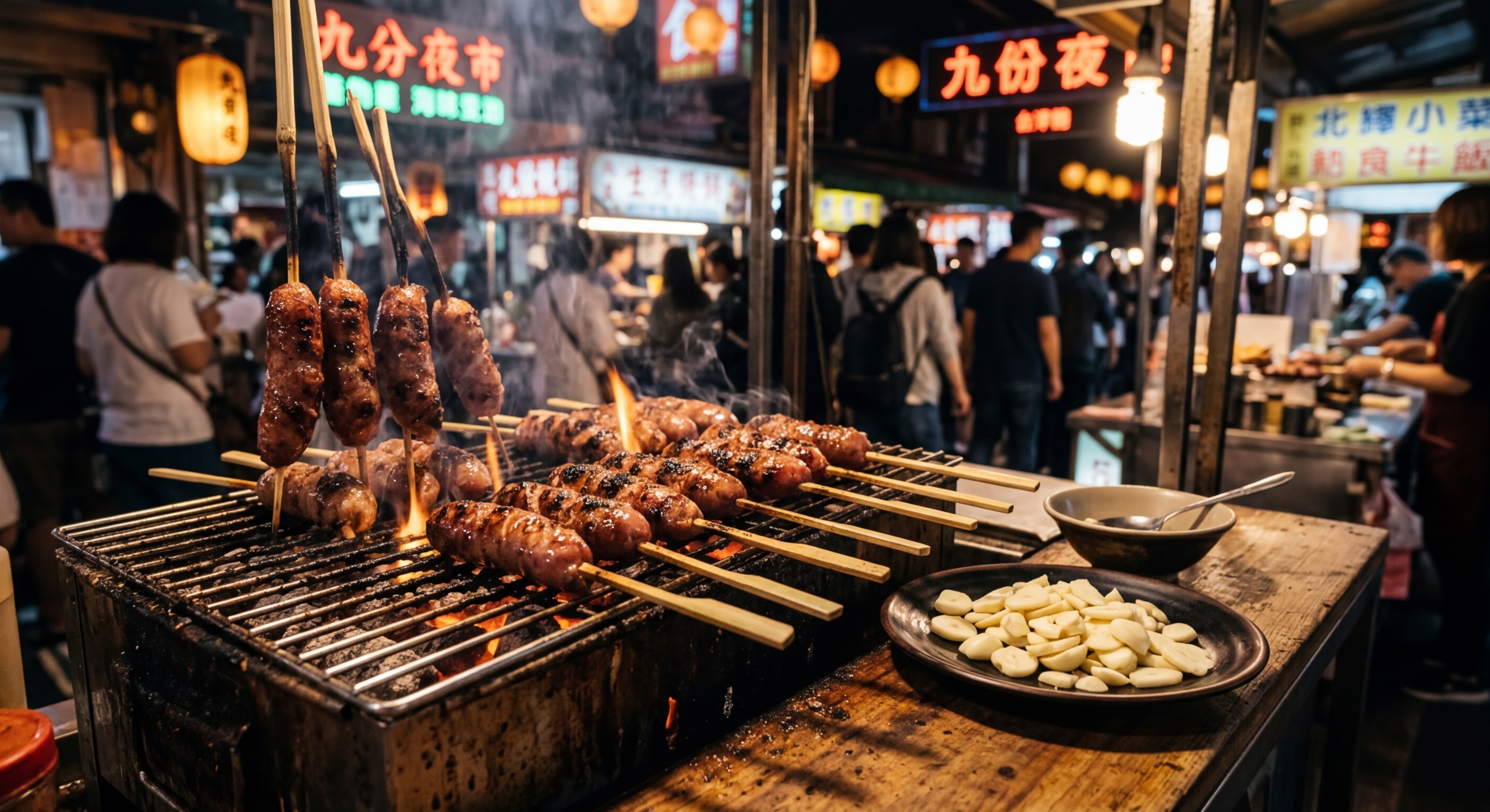 Grilled Taiwanese Sausage with Raw Garlic