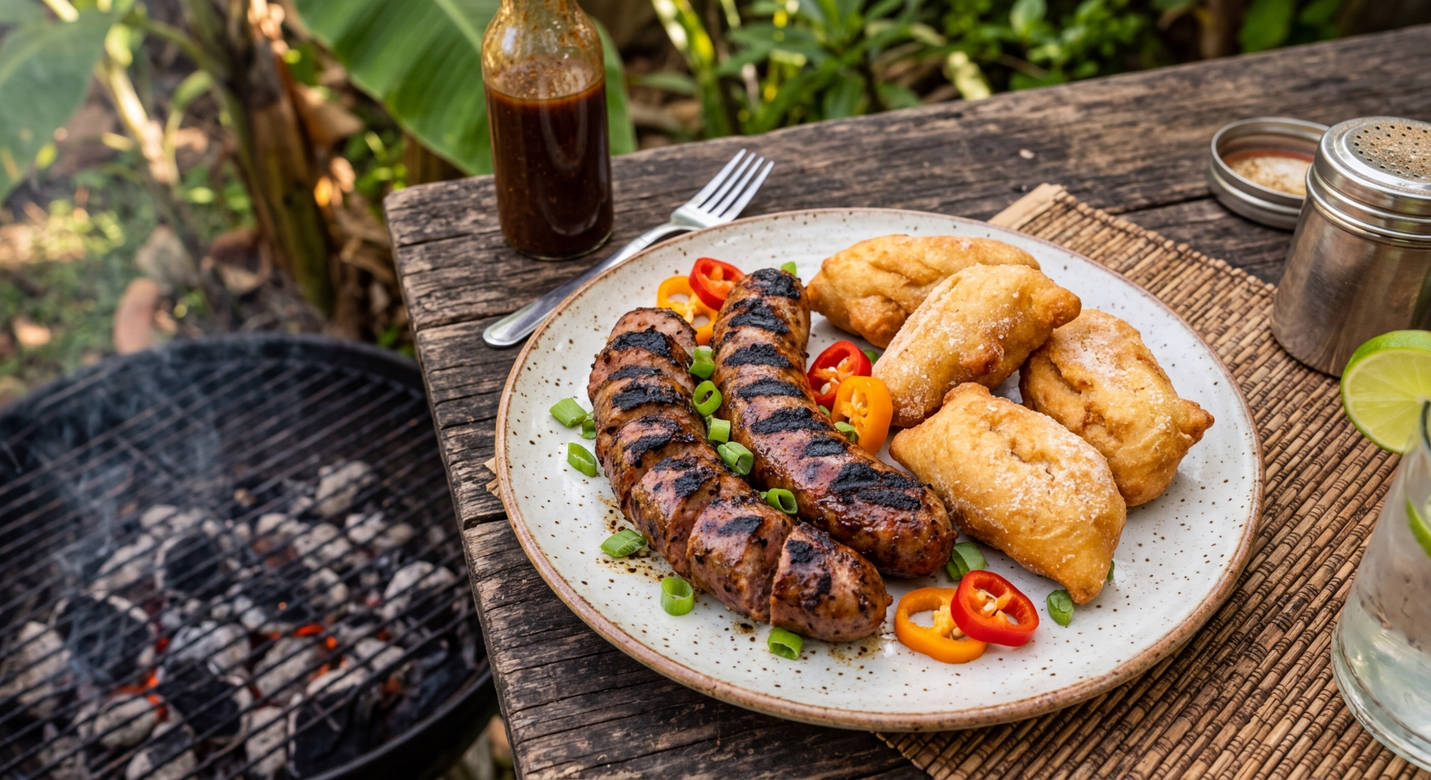 Grilled Jerk Sausage with Festival
