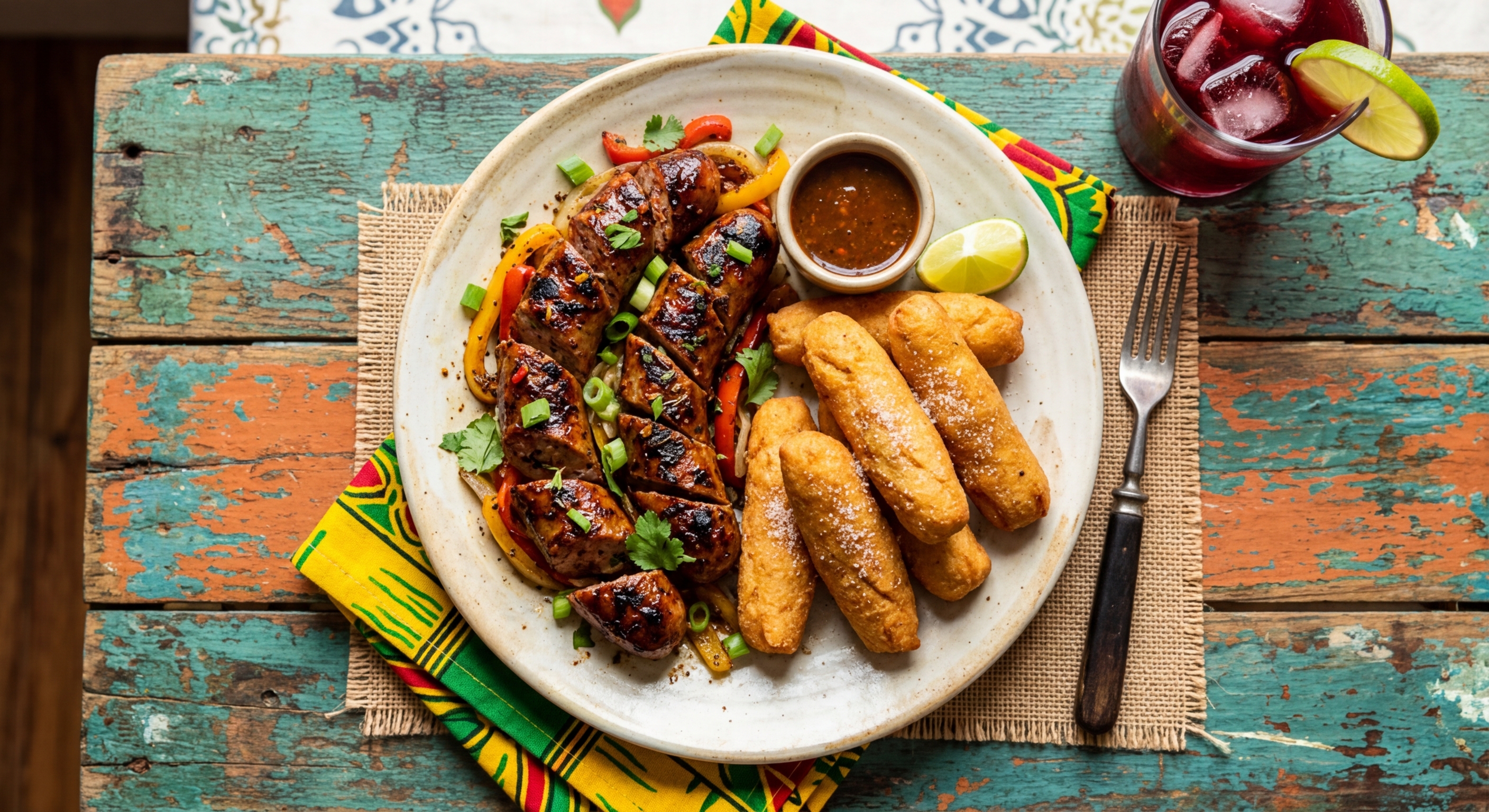 Jerk Sausage with Festival Dumplings