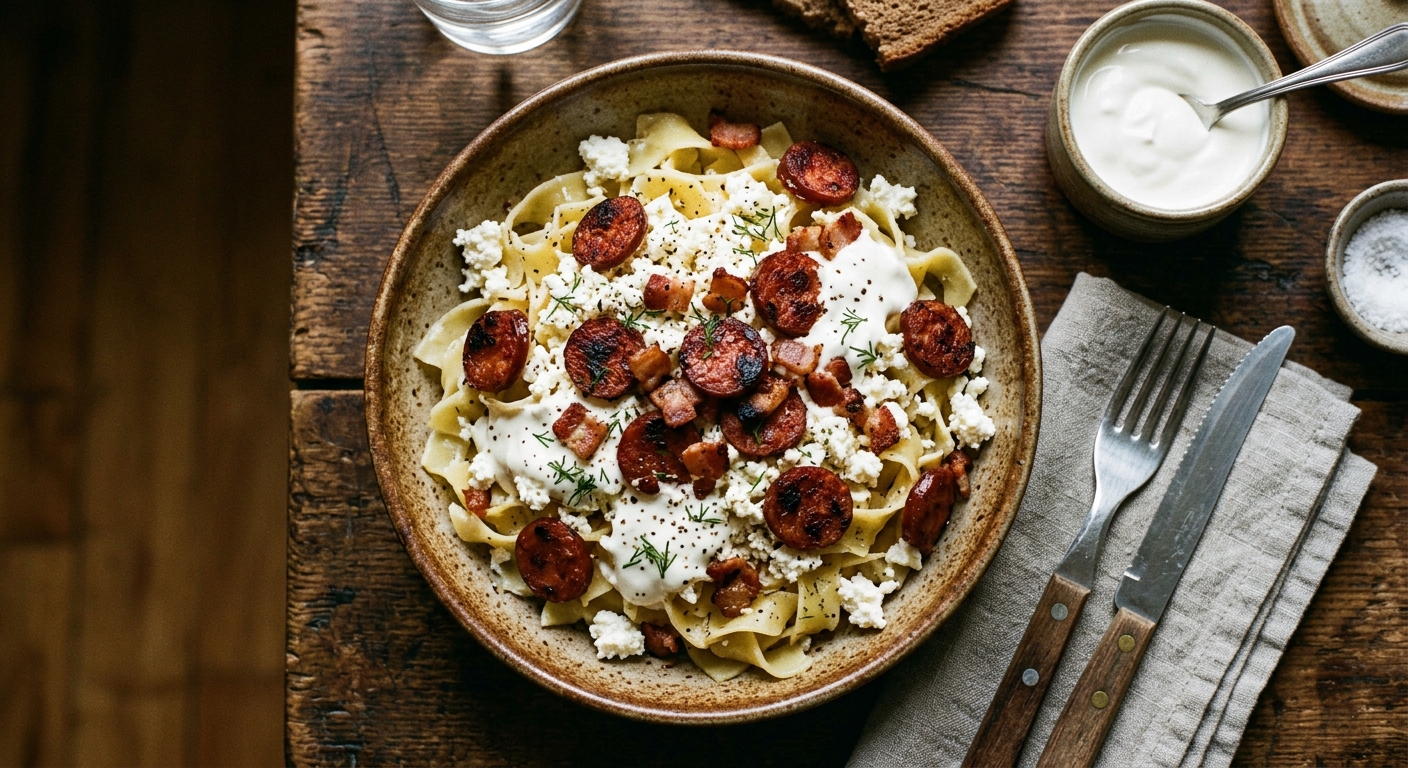 Kolbászos Túrós Csusza