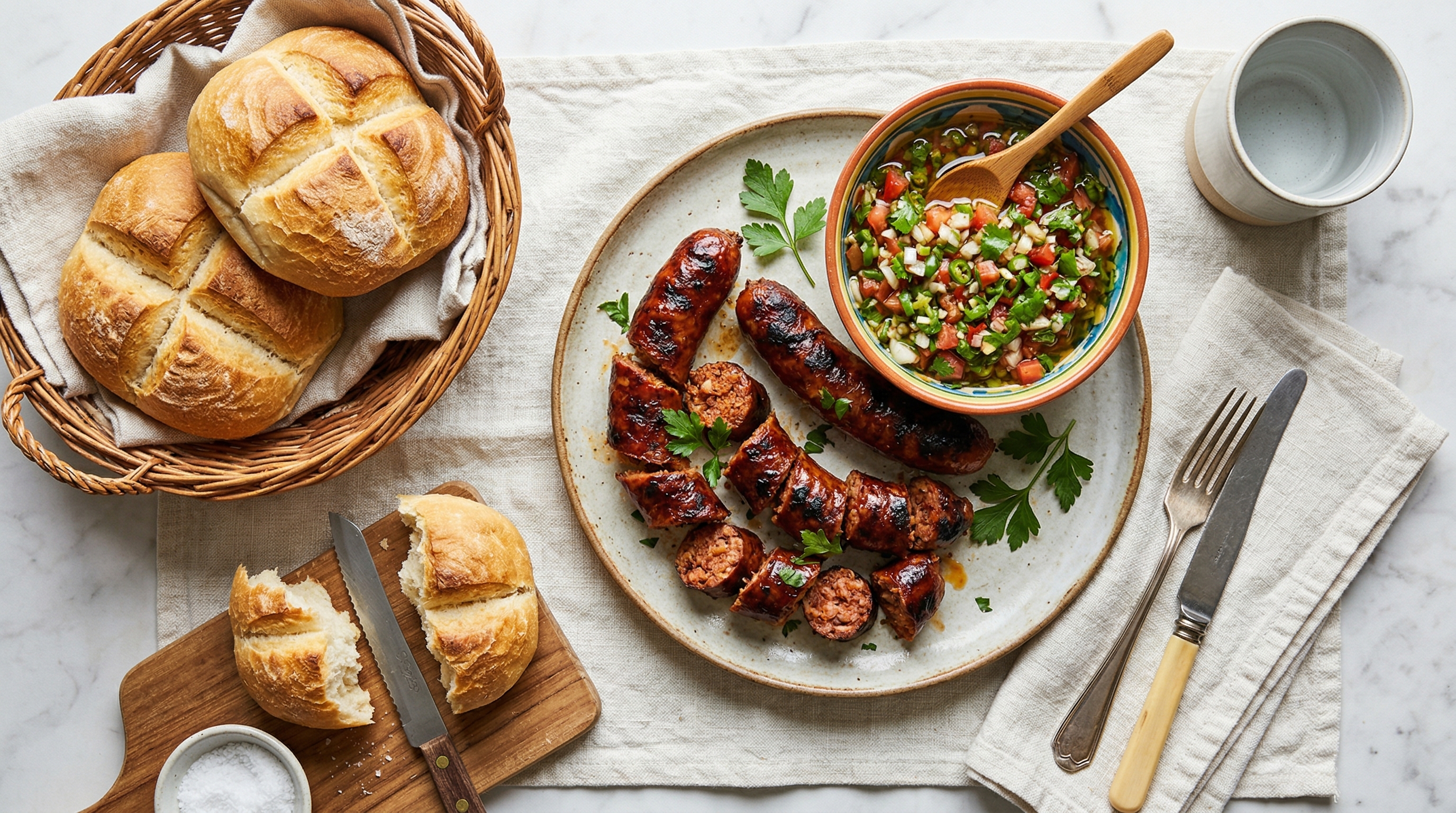 Longaniza Chilena with Pebre and Marraqueta Bread
