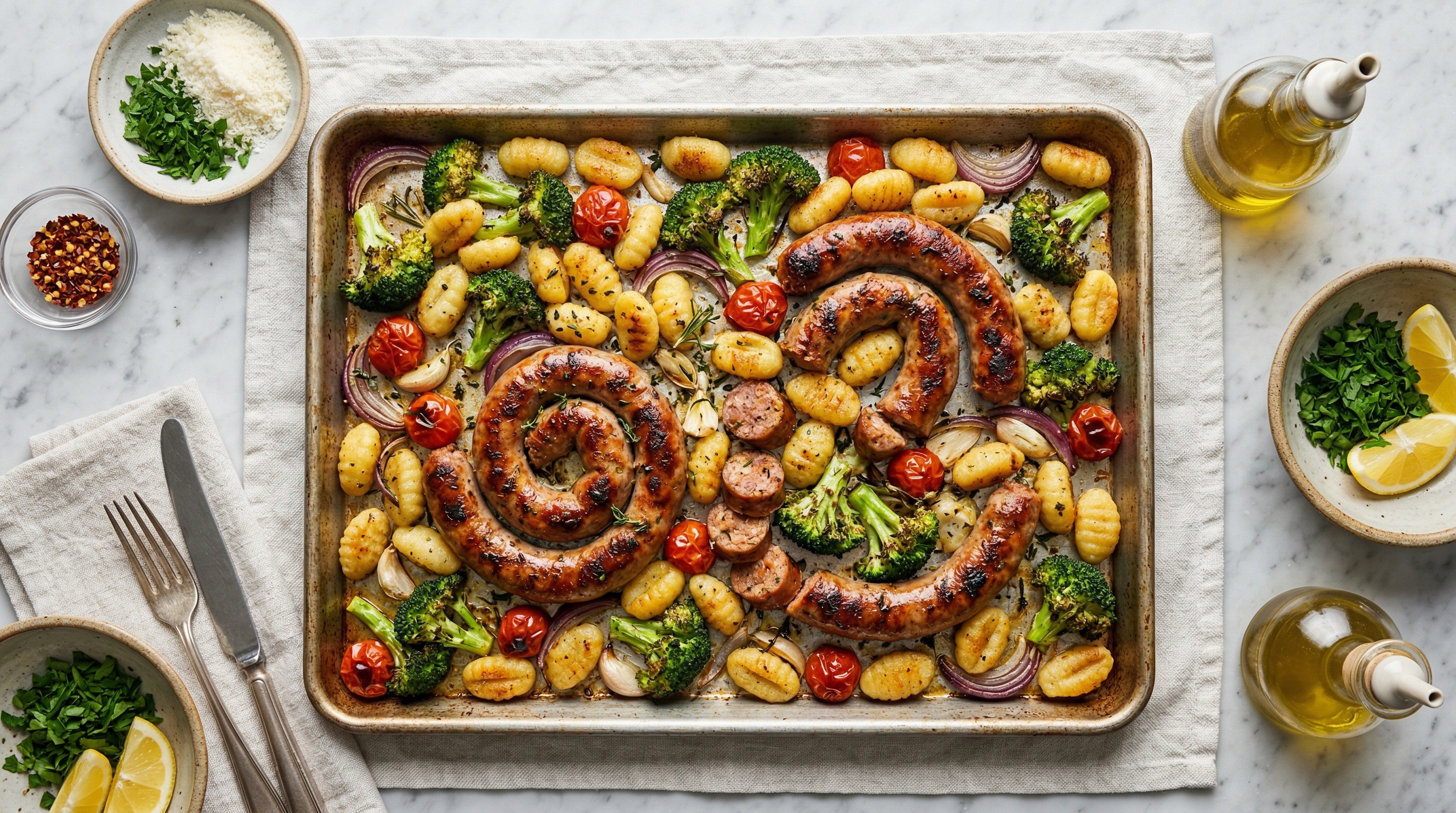 Luganega and Gnocchi Sheet Pan Bake
