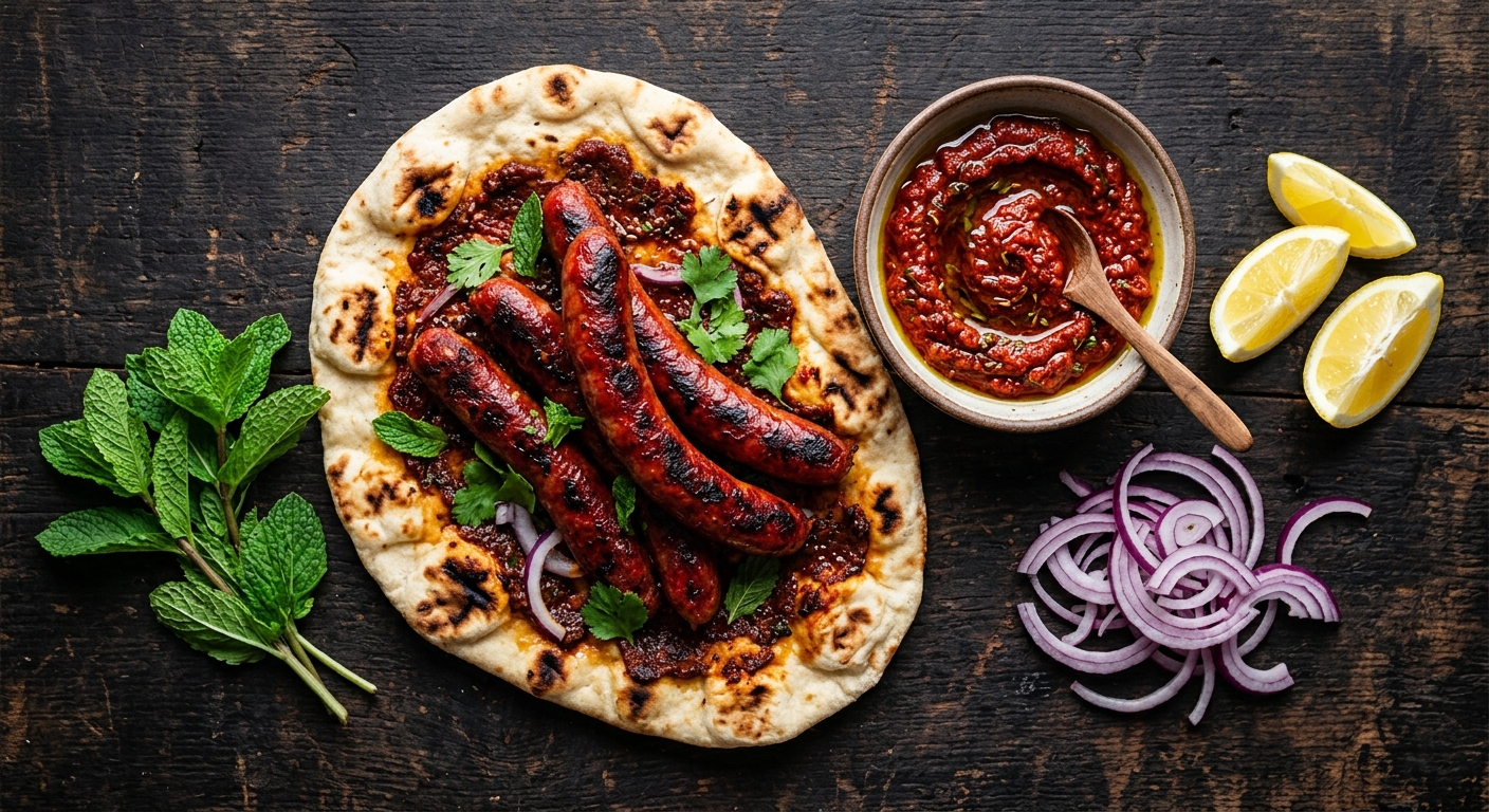 Classic Grilled Merguez with Harissa & Flatbread