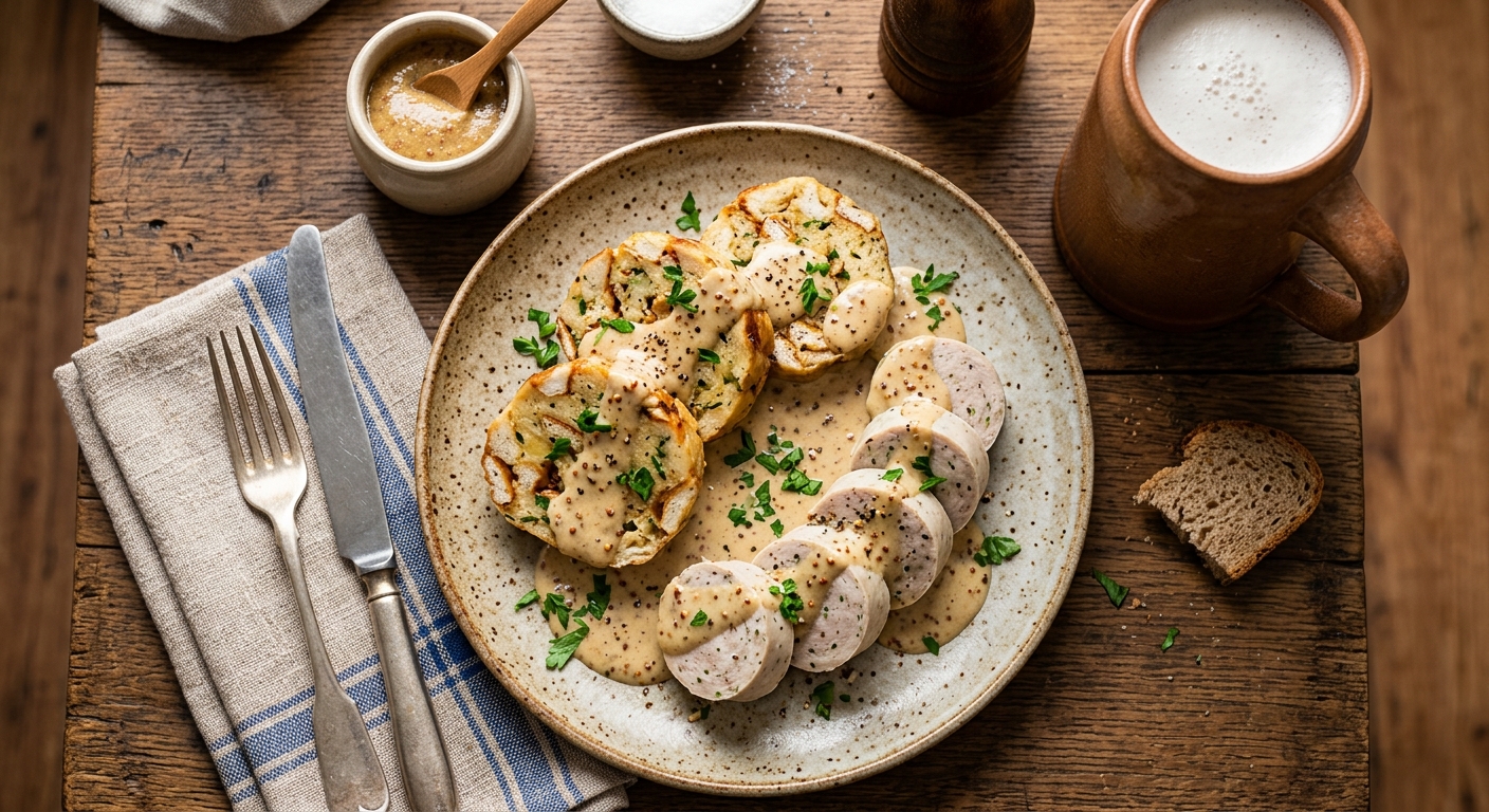 Weisswurst with Pretzel Dumplings (Brezenknödel)